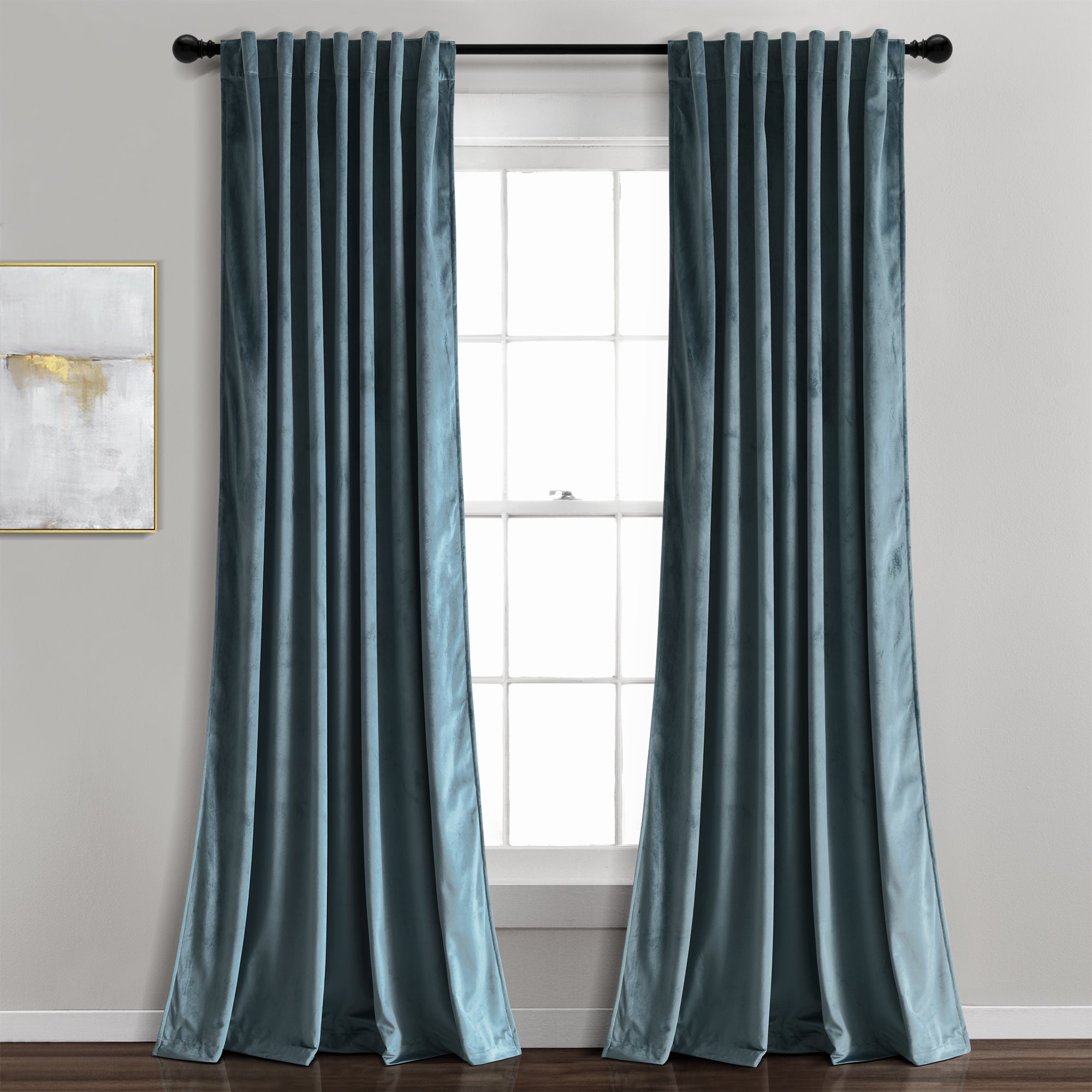 Prima Velvet Solid Back Tab Rod Pocket Light Filtering Window Curtain Panel Set