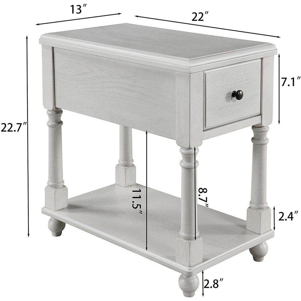 End Table with Drawer  Solid Wood 2 Tier End Side Table