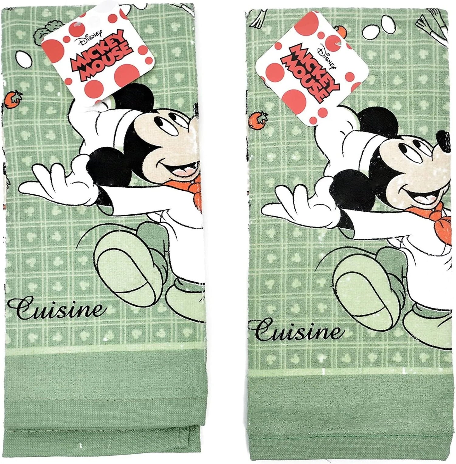 Disney Mickey Chef de Cuisine Kitchen Dish Towel， 2 Pack， Green