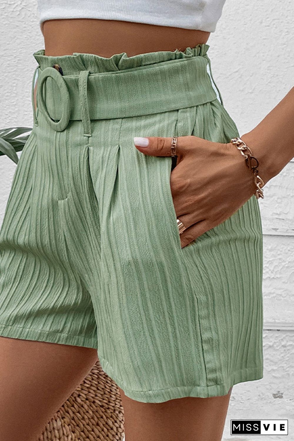 Green Pleated Shorts with Pockets