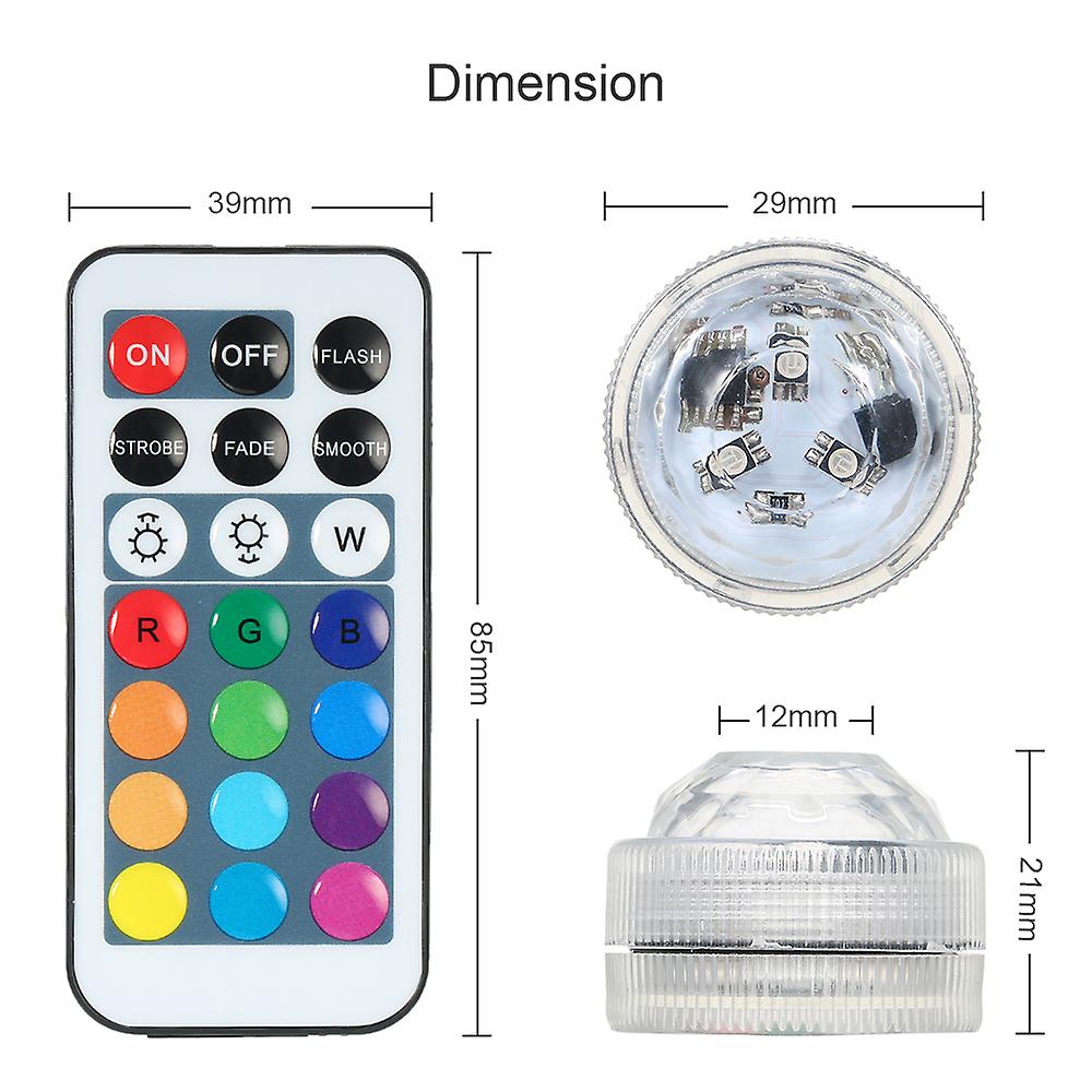 Mini Leds Rgb Submersible Light Colorful Lamp Underwater Candle Light Ip68 Water Resistance With Remote Control 6pack No.176502