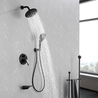 FLG Wall Mount Single-Handle 9-Spray Tub and Shower Faucet with 8 in. Shower Head in Matte Black (Valve Included) SS-0112-MB