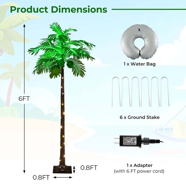 Costway 6 FT LED Lighted Artificial Palm Tree Hawaiian Style Tropical