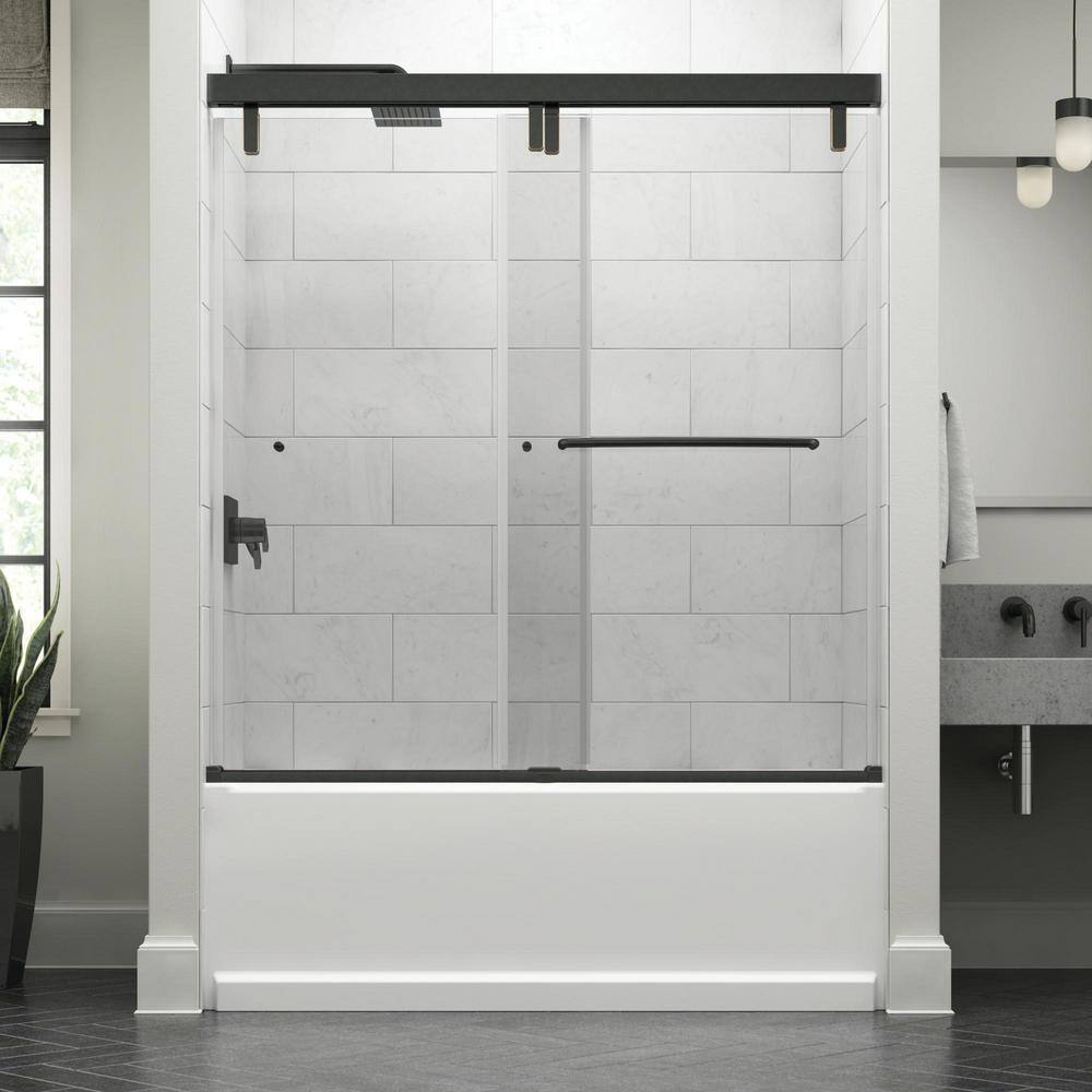 Delta Simplicity 60 x 59-14 in. Frameless Mod Soft-Close Sliding Bathtub Door in Bronze with 38 in. (10mm) Clear Glass SD3443079