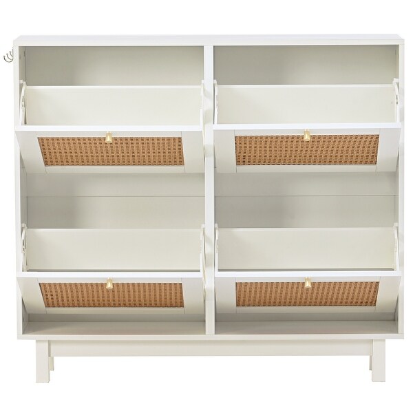 Boho White 2-Tier Entryway Shoe Cabinet with 4 Flip Drawers