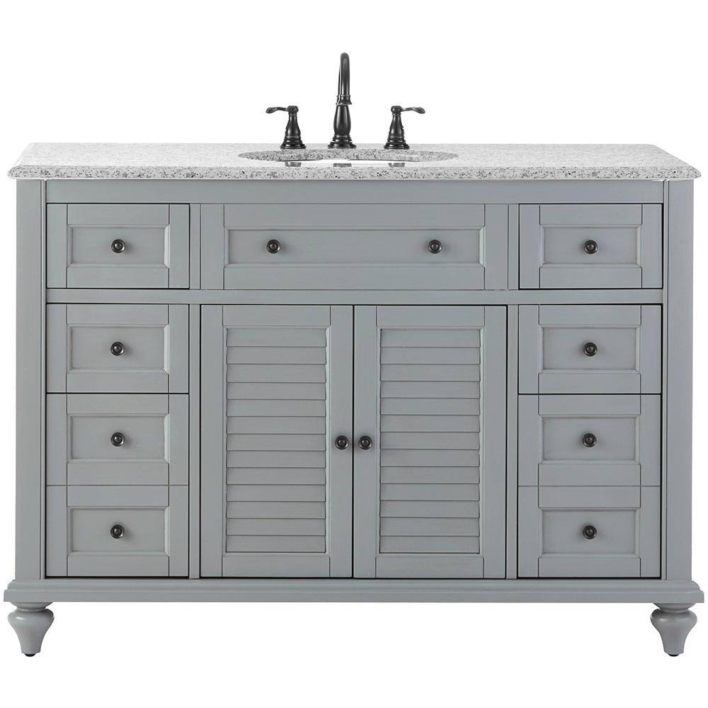 Home Decorators Collection Hamilton Shutter 49.5 in. W x 22 in. D Bath Vanity in Gray with Granite Vanity Top in Gray with White Sink 10806-VS48H-GR