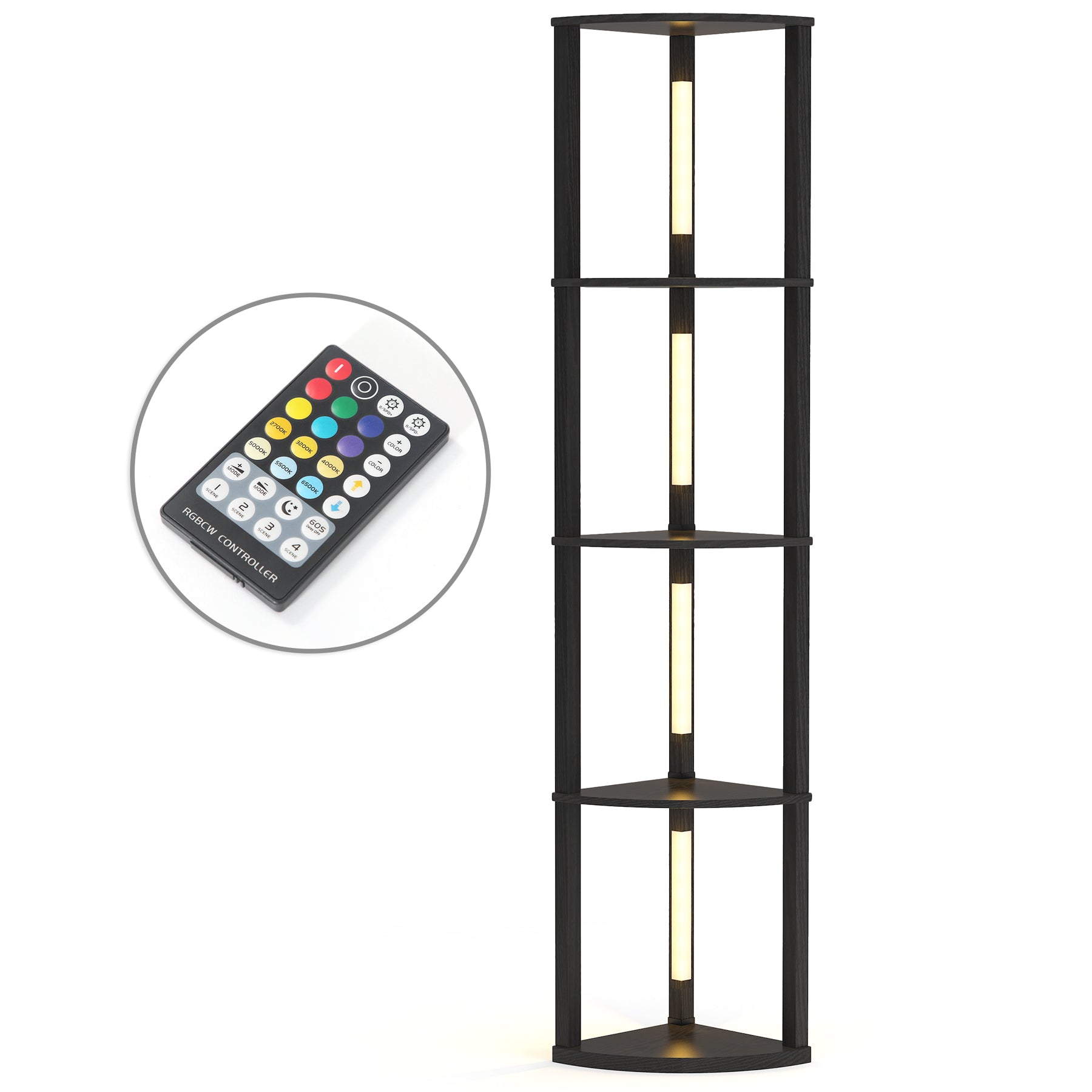 Corner Shelf, Corner Bookshelf Bookcase with 6 Color Lights