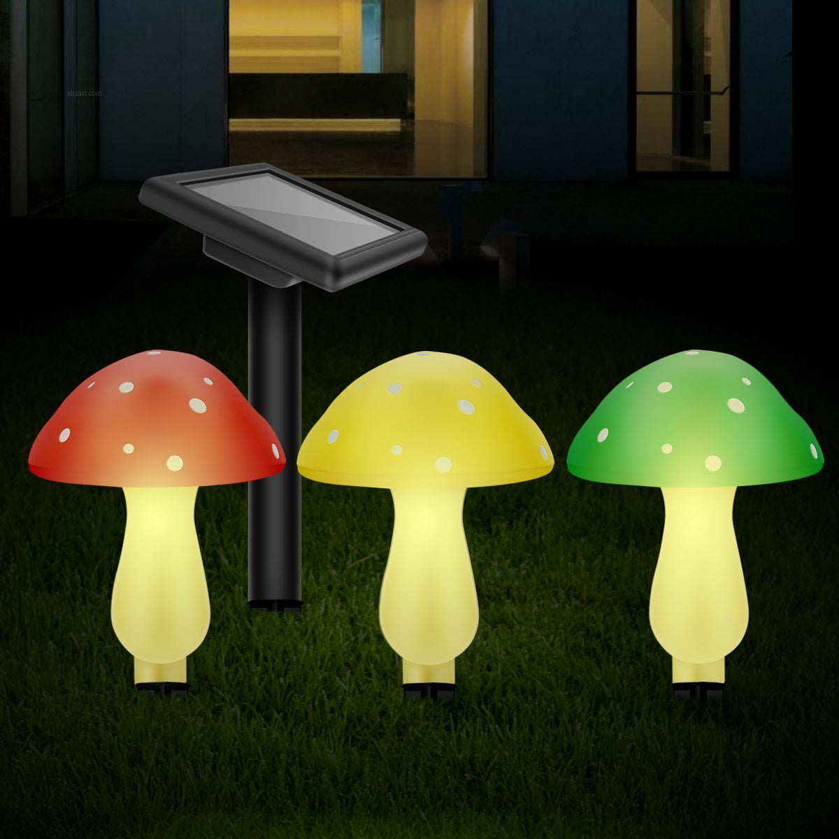 My Fun Corp Outdoor Garden Solar Powered Mushroom 3-Light LED Pathway Light