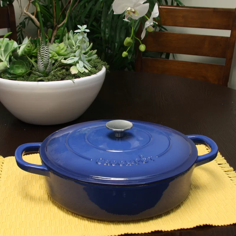 Crock Pot 111999.02 Artisan Enameled Cast Iron Braiser W/Lid， 5 Quart， Sapphire Blue