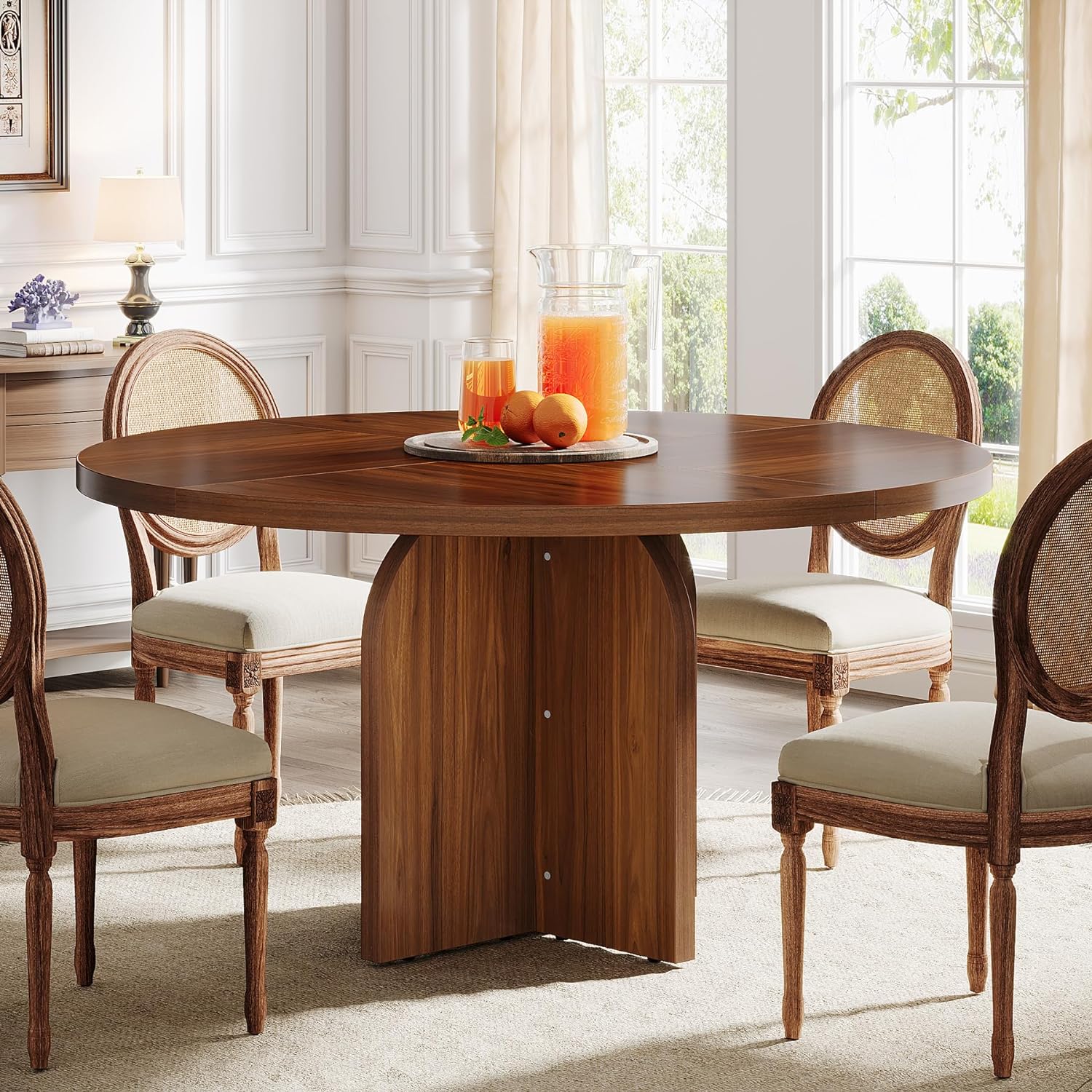 47-Inch Dining Table, Wood Round Kitchen Table for 4-6