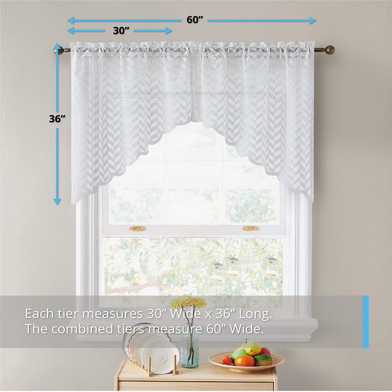 THD Herringbone Lace Sheer Rod Pocket Curtain Swags - Set of 2