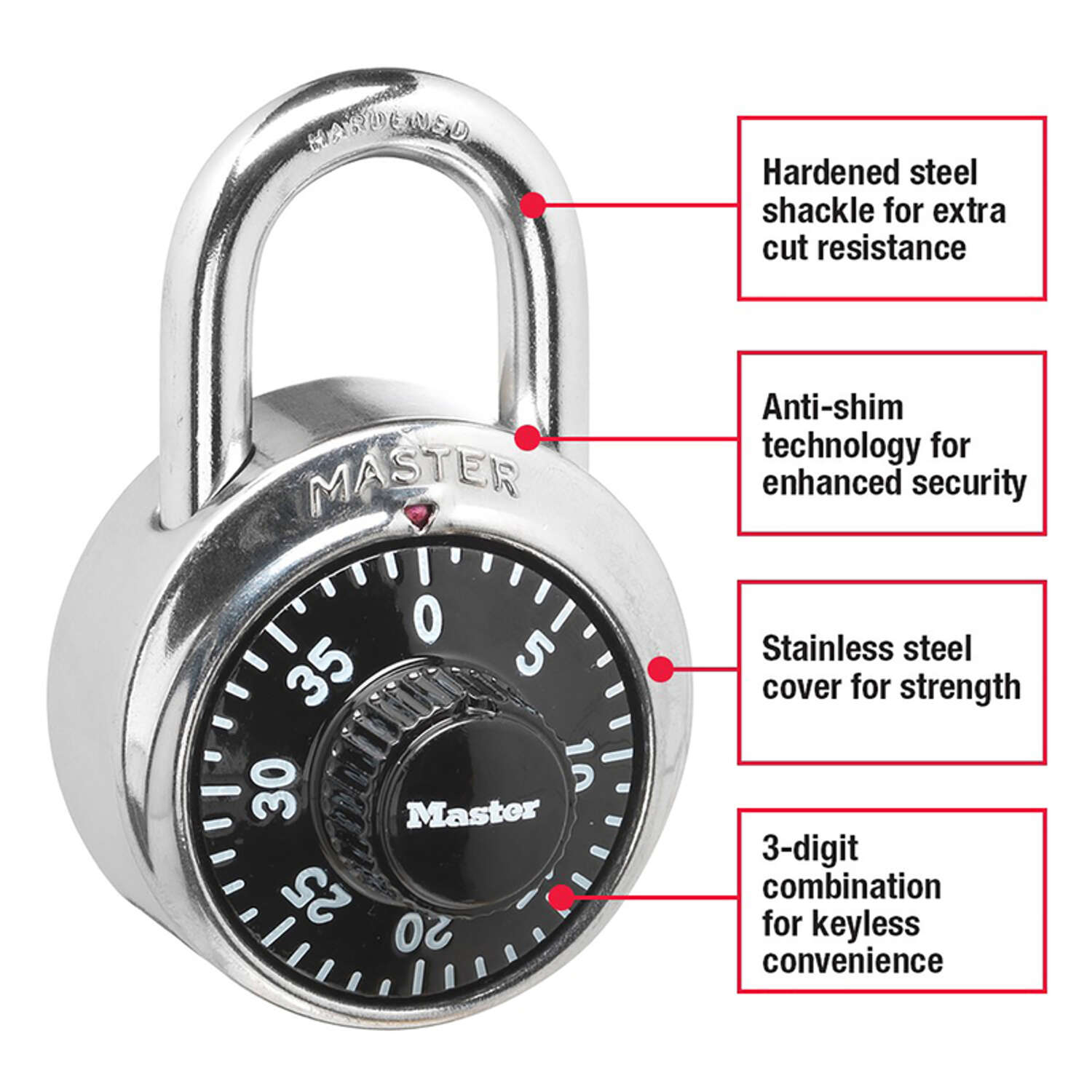 Master Lock 2-9/10 in. H X 1-7/8 in. W Steel Combination Dial Padlock