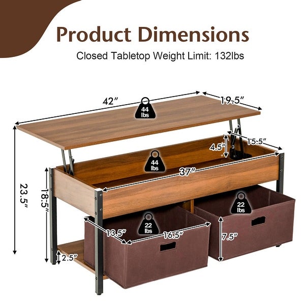 Gymax Lift Top Coffee Table Multifunctional Pop-up Central Table with