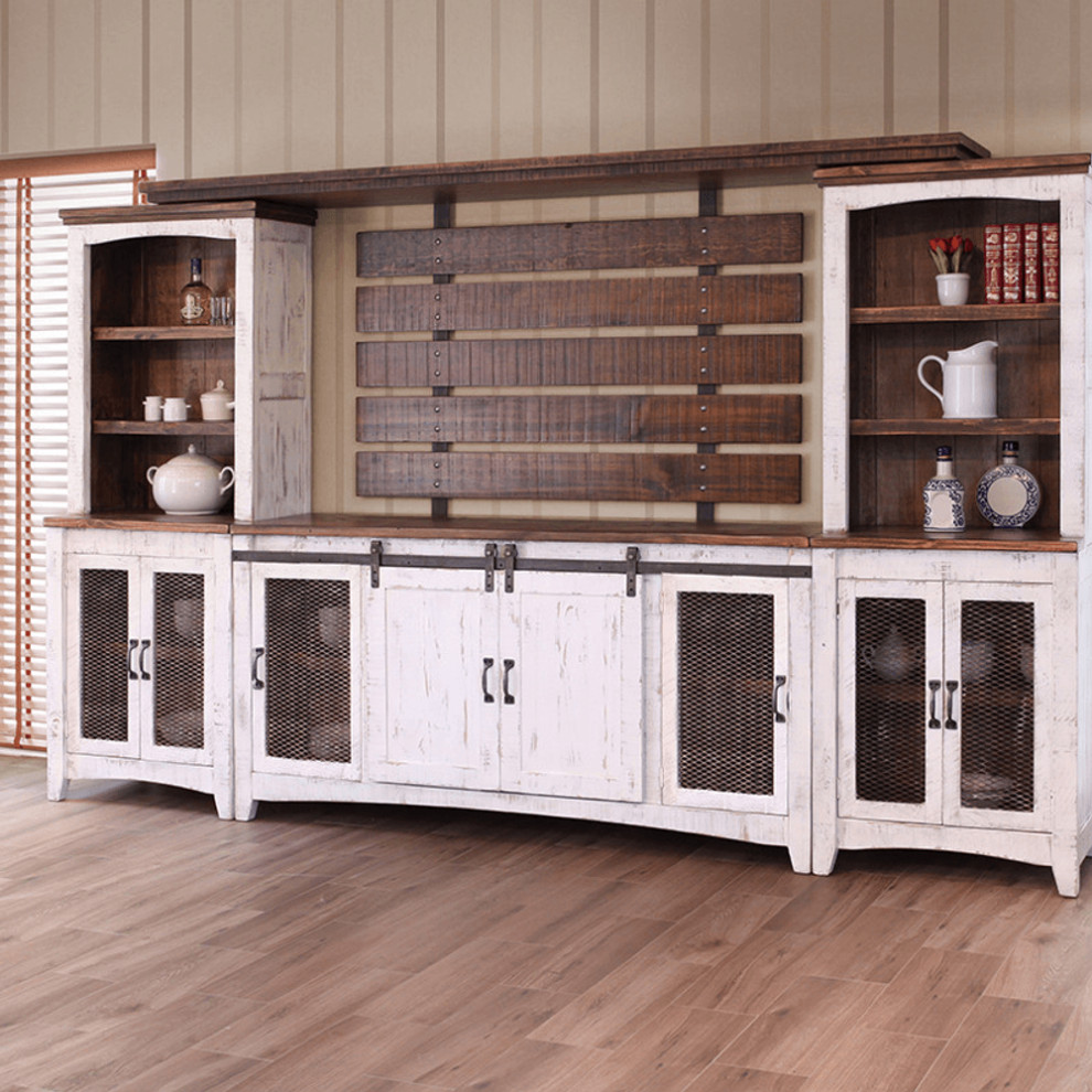 68 quotWhite Solid Wood Cabinet Enclosed Storage Distressed TV Stand   Farmhouse   Entertainment Centers And Tv Stands   by HomeRoots  Houzz