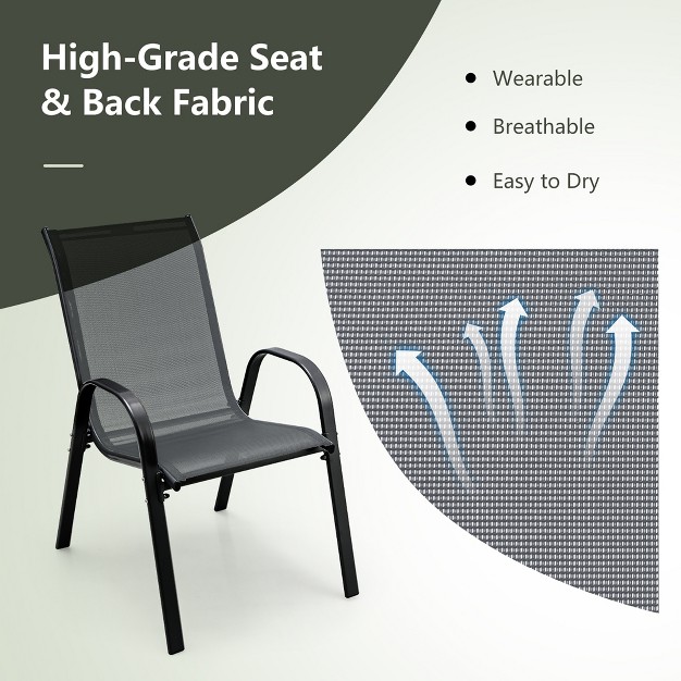 Tangkula 4pcs Patio Stacking Dining Chairs W Curved Armrests amp Breathable Seat Fabric Gray