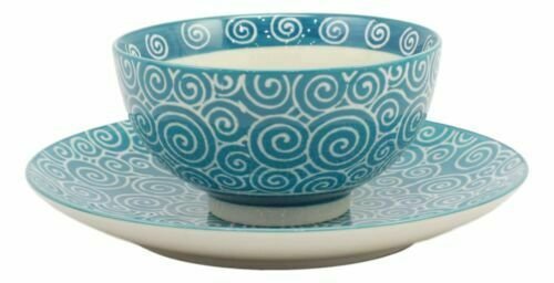 1 Aqua Blue Swirls Contemporary Designer Ceramic Dinnerware Bowl Mug Plate Set EBR02