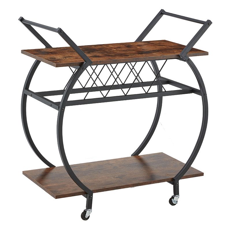 Jomeed Wood and Metal Portable Kitchen Bar or Coffee Cart with Wine Rack， Brown