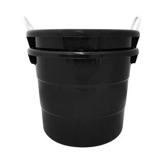 HOMZ 18 Gal. Black Plastic Utility Storage Bucket Tub with Rope Handles (4-Pack) 2 x 0402BKDC.02