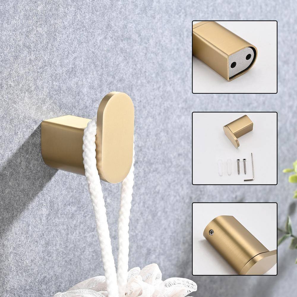 4-Piece Bath Accessory Set with Wall Mounted Bar Set in Brushed Gold CER-LQW1-0586