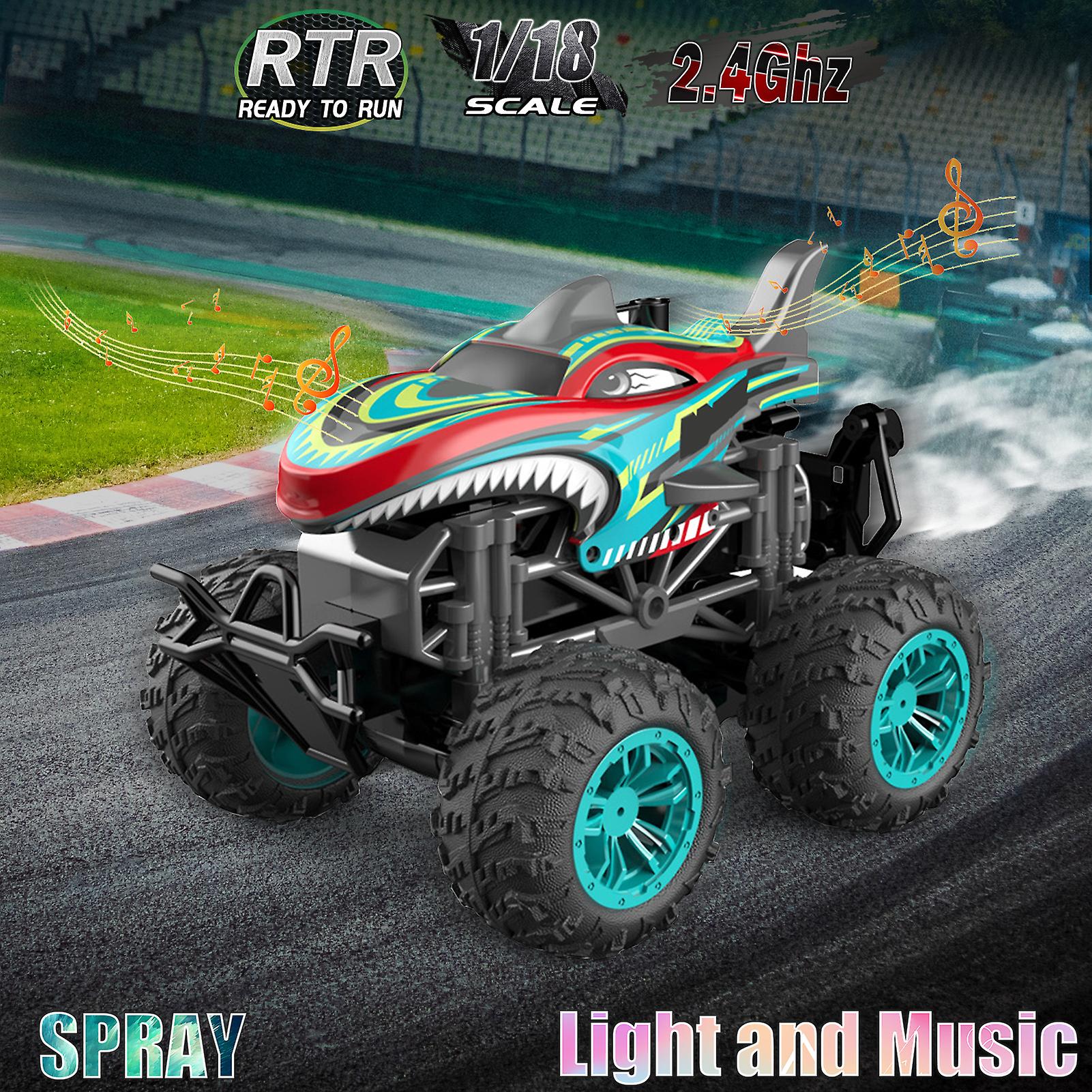 Rc Spray Car 1/18 Rc Car 2.4ghz Stunt Car Remote Control Stunt Vehicle Toys With Rear Fog Stream Music Led Light Auto-play Black 1m