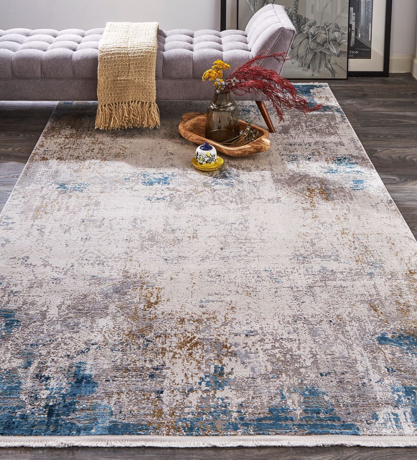 Lindstra Ivory and Blue Rug by BD Fine