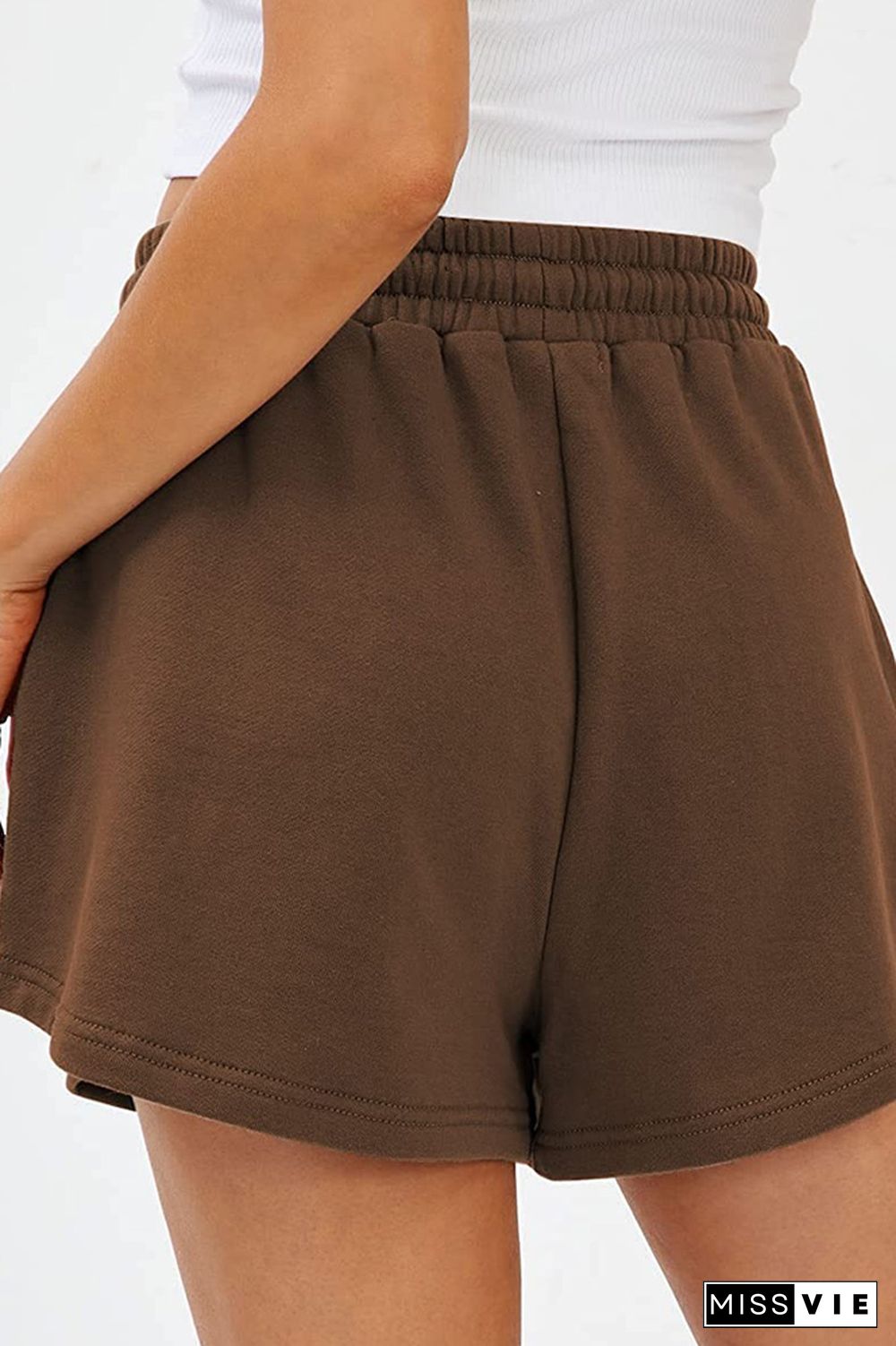 Plain High Waist Drawstring Shorts