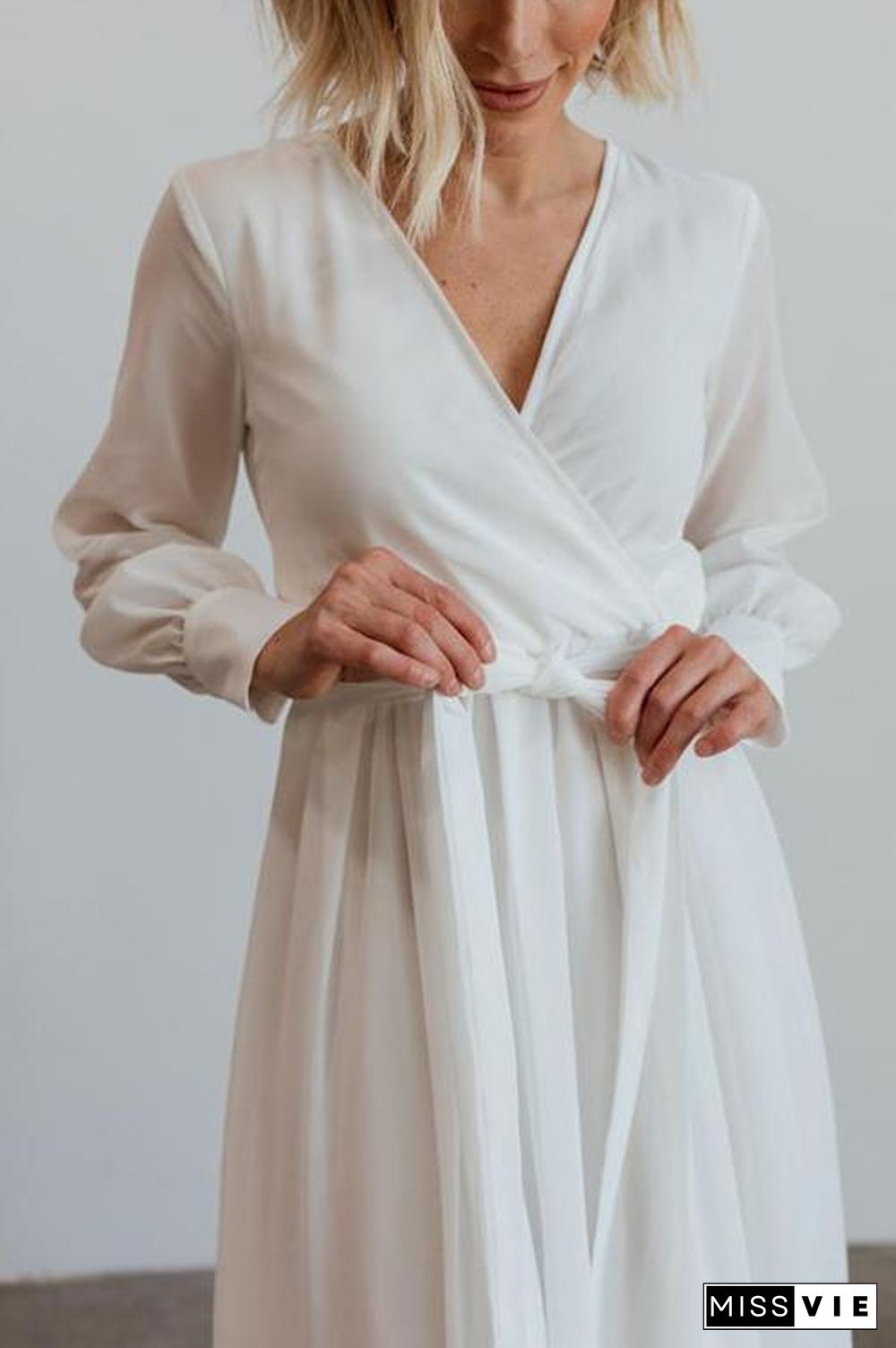 Button Puff Sleeve Belted Maxi Dress