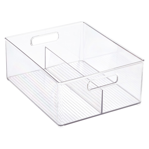 iDesign Linus Clear Divided Stackable Bins with Handles