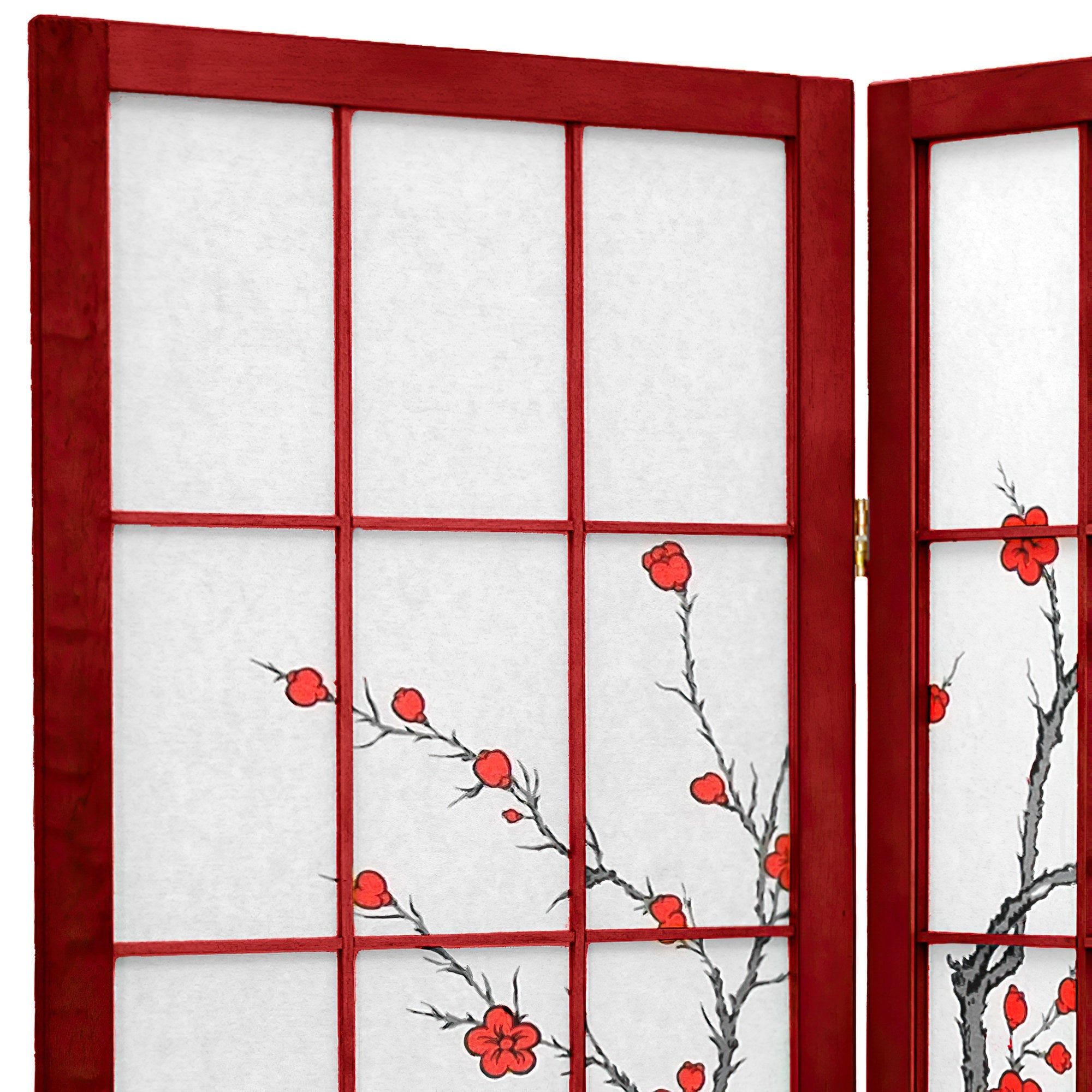 Oriental Furniture 4 ft. Tall Cherry Blossom Shoji Screen - Rosewood - 4 Panel