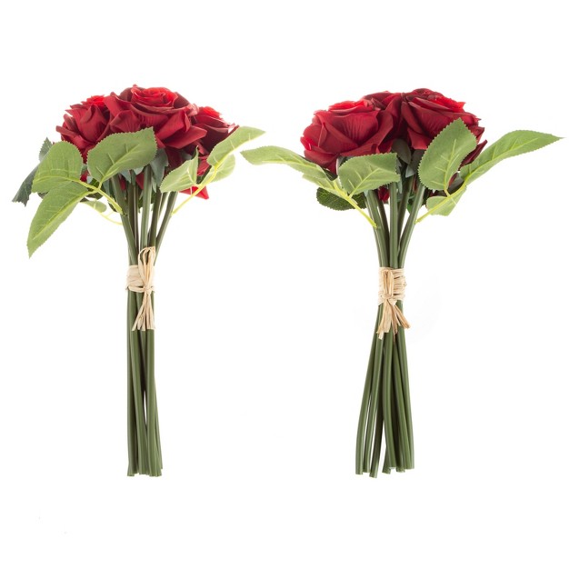 Rose Artificial Flowers 18pc Real Touch 11 5 inch Fake Flower Set With Stems For Home D cor Wedding Or Bridal baby Showers By Pure Garden red