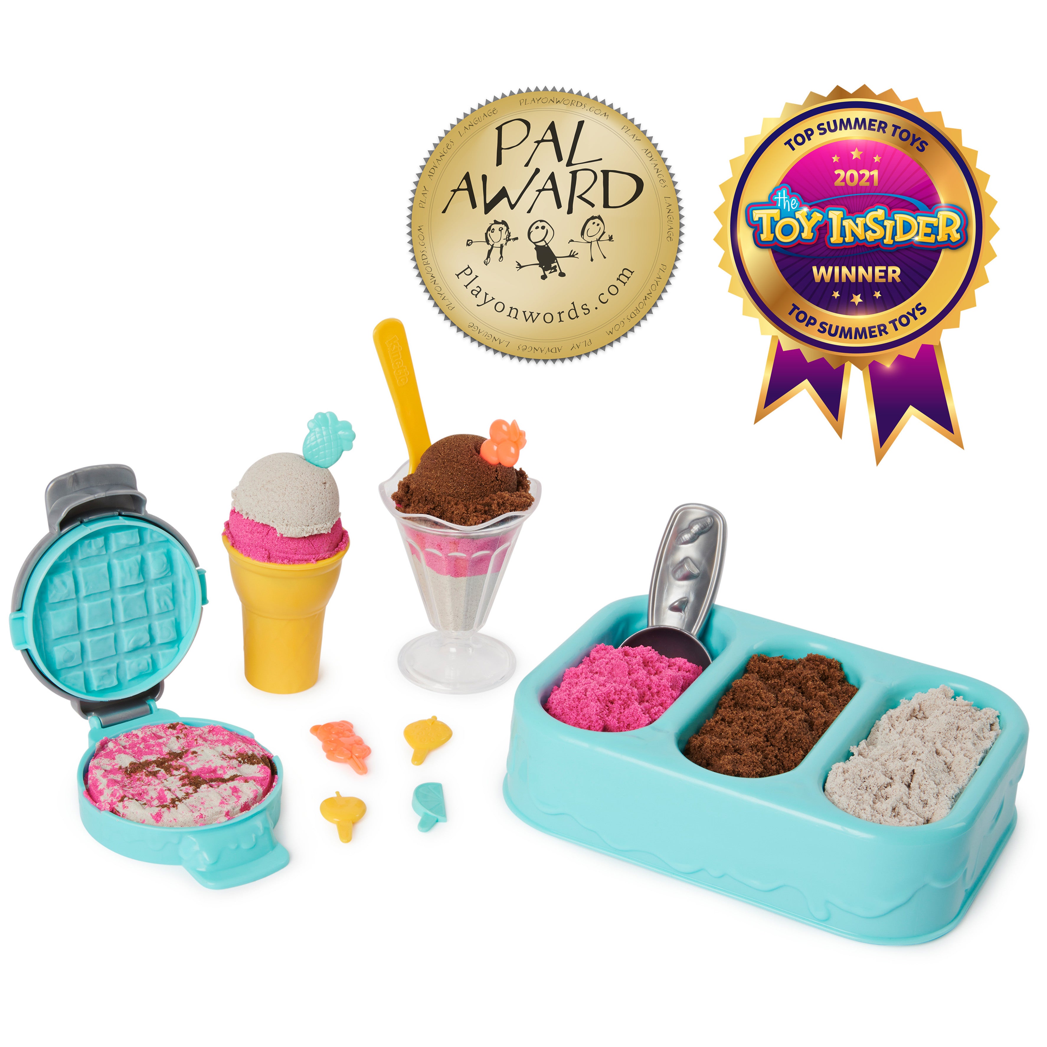 Kinetic Sand Scents, Ice Cream Treats Playset with 3 Colors of All-Natural Scented Play Sand and 6 Serving Tools, Sensory Toys for Kids Ages 3 and up