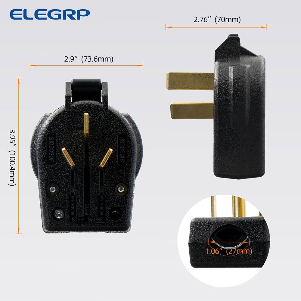 ELEGRP 30 Amp50 Amp 125250-Volt 3-Pole3-Wire NEMA 10-30P10-50P Non-Grounded Straight Blade Angle Plug Black S103050P