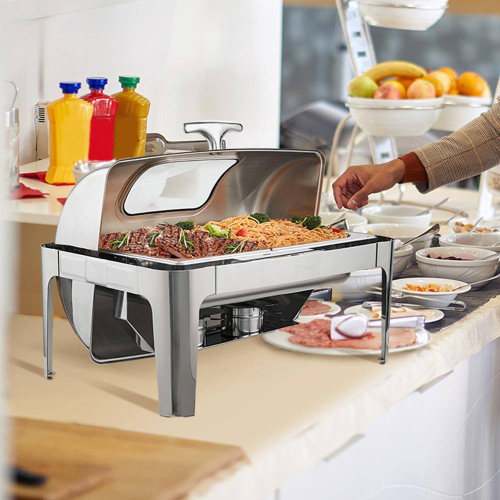 VEVOR 9 qt. Roll Top Chafing Dish Buffet Set Stainless Steel Chafer with 2 Half Size Pans Rectangle Catering Warmer Server ZFXKCLJT19QT2B78CV0