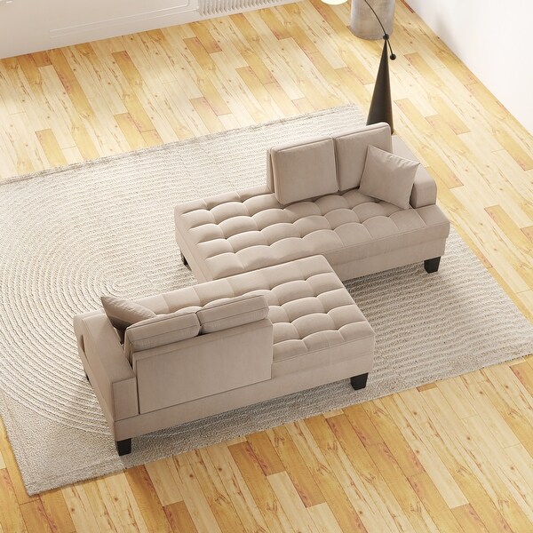 2 Pieces Tufted Chaise Lounge Recliner Set Removable Cushions Sofa with Pillow