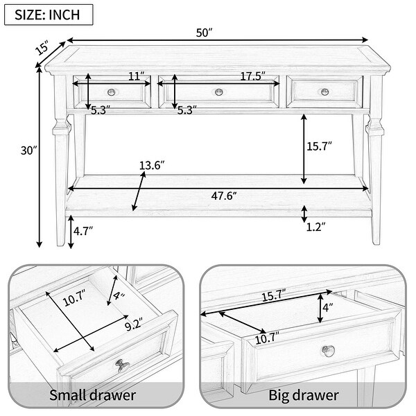 Classic Retro Style Console Table with 3 Drawers and Bottom Shelf
