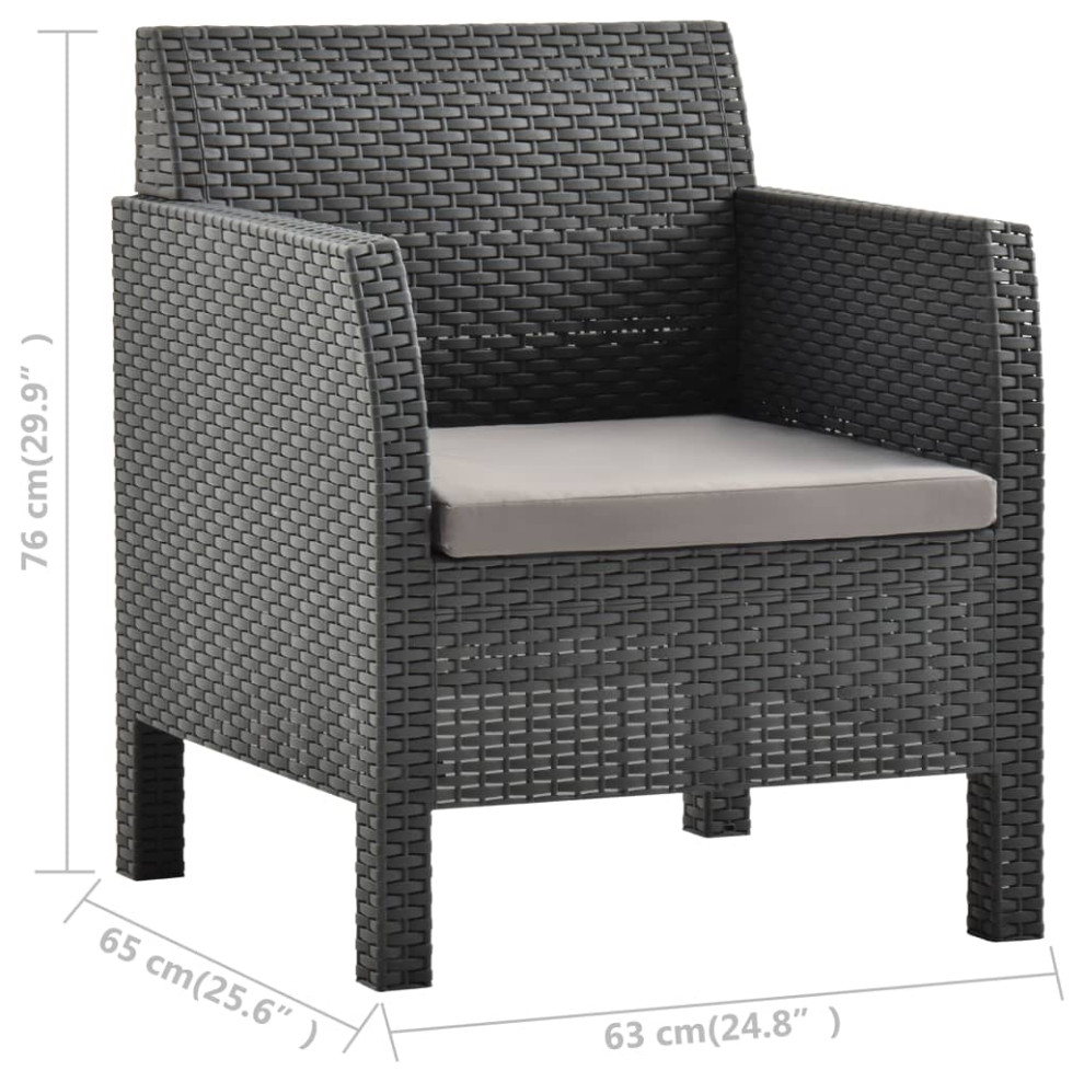 vidaXL Patio Chair  Weather Sofa Chair with Cushion PP Rattan Anthracite   Tropical   Outdoor Lounge Chairs   by Virventures  Houzz