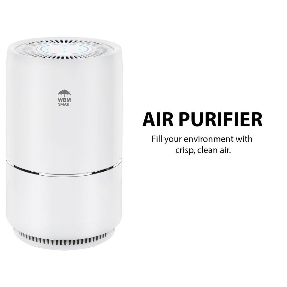 WBM SMART Air Purifier True HEPA for Large Rooms Remove 99.97% Dust Mold Pet Odors White AR-04-WHITE-A