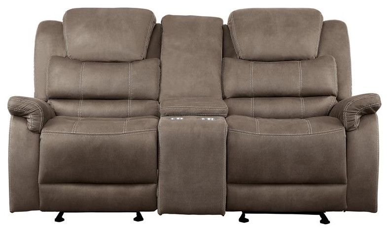 Lexicon Shola Transitional Microfiber Double Glider Reclining Love Seat in Gray   Contemporary   Loveseats   by Homesquare  Houzz