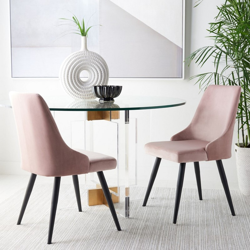 Karen Upholstered Dining Chair  Set of 2  Dusty Blush/Black   Midcentury   Dining Chairs   by Rustic Home Furniture Deco  Houzz