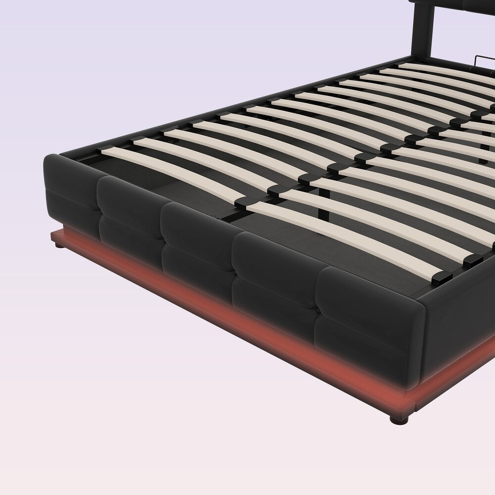 Modern Upholstered Storage Bed with LED Lights and USB charger