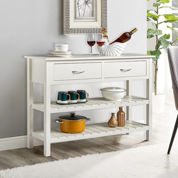 3-Tier Console Table with 2 Drawers， Sofa Table with Storage Shelves