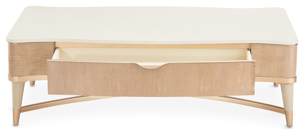 Malibu Crest Rectangular Wood  ampMarble Cocktail Table   Blush   Midcentury   Coffee Tables   by Michael Amini  Houzz