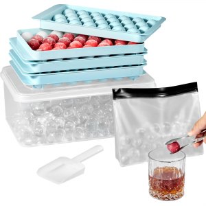 VEVOR Ice Cube Tray， Round Ice Ball Maker for Freezer， 2x33pcs  1x104pcs Ice Balls， Sphere Ice Cube Making 170pcs Small Ice Chilling Cocktail Whiskey Tea Coffee， 3Pack Ice trays  Ice Bin  Scoop