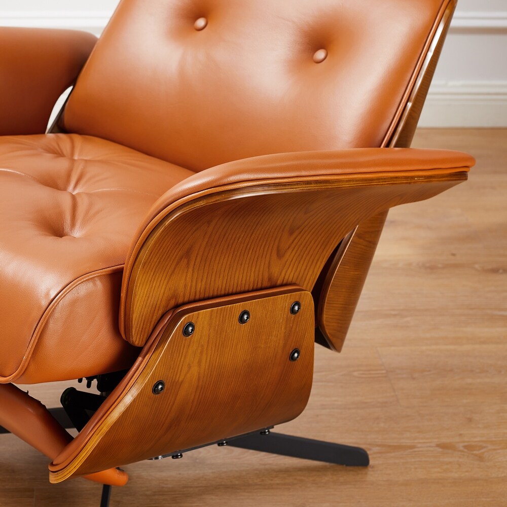 Art Leon Mid century Modern Genuine Leather Lounge Chair Recliner