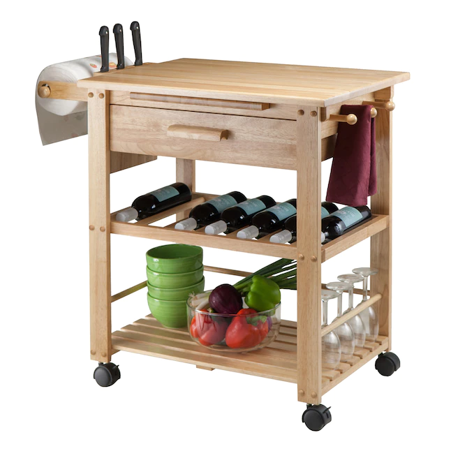 Winsome Wood Wood Base with Wood Top Rolling Kitchen Cart (20.47-in x 34.29-in x 31.57-in)