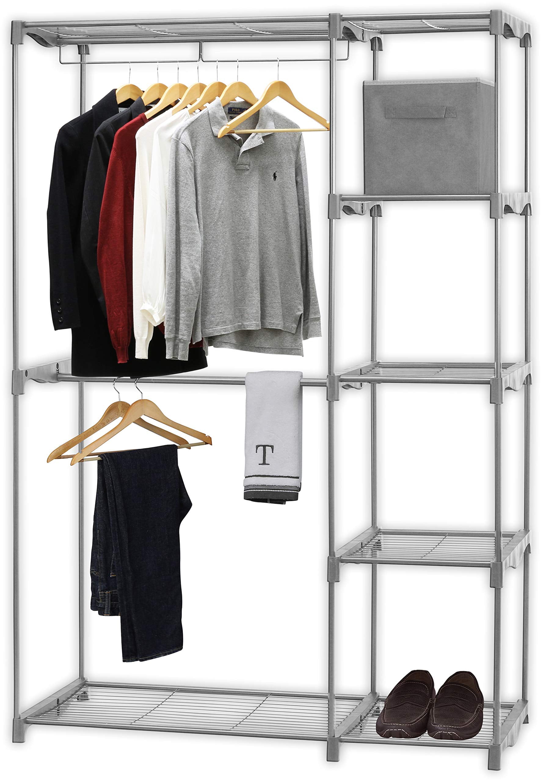 Simple Houseware Freestanding Clothes Garment Organizer Closet, Silver