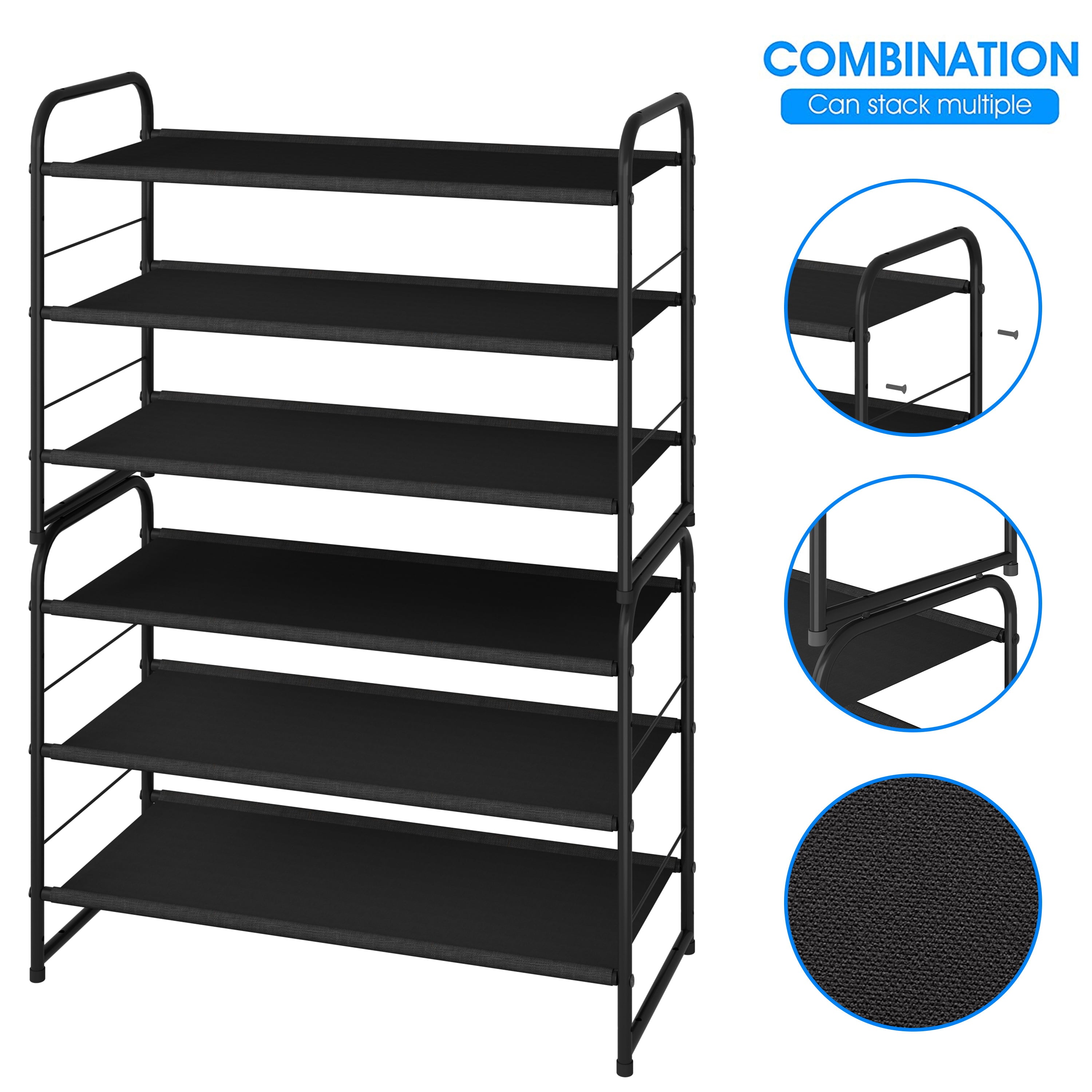 Simple Trending 3-Tier (9 Pairs) Fabric Shoe Rack ， Black