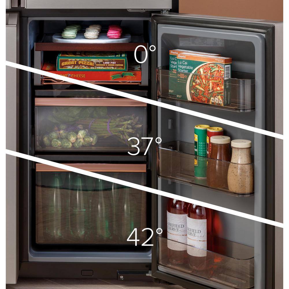 Cafe 27.4 cu. ft. Smart 4-Door Quad French Door Refrigerator in Platinum Glass ENERGY STAR CQE28DM5NS5