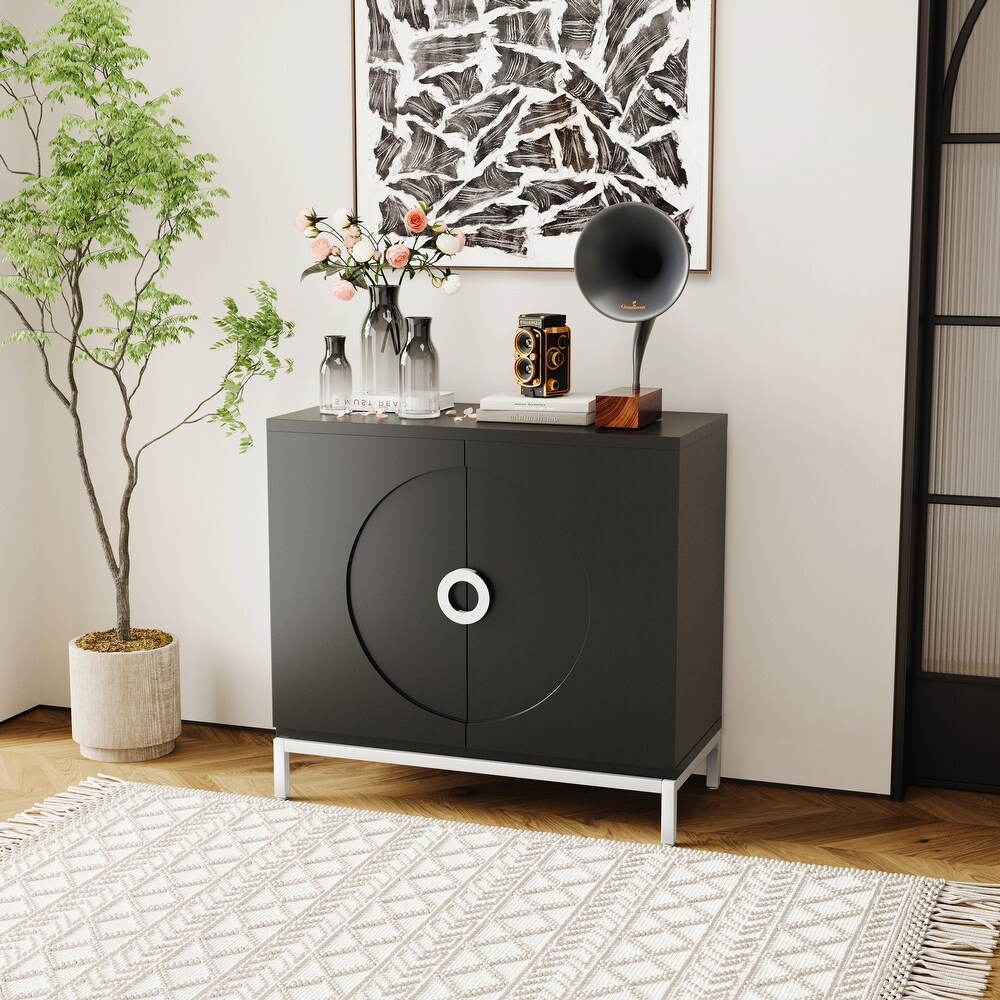 Accent Cabinet with Solid Wood Veneer and Metal Leg Frame