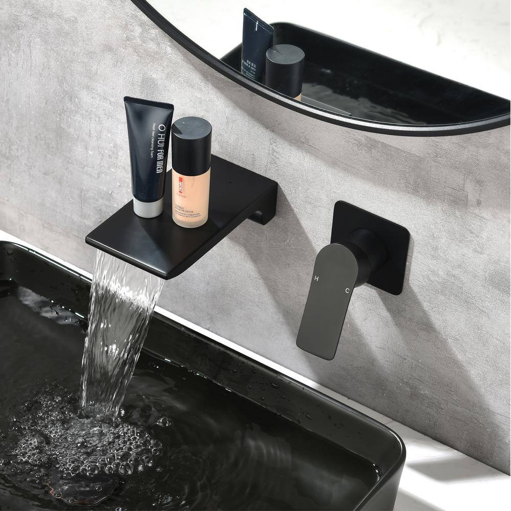 Miscool Titu Single Handle Wall Mount Bathroom Faucet in Matte Black FASMDH10G2410BL